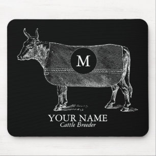 Cow Blanket Monogram Black Mousepad Muismat