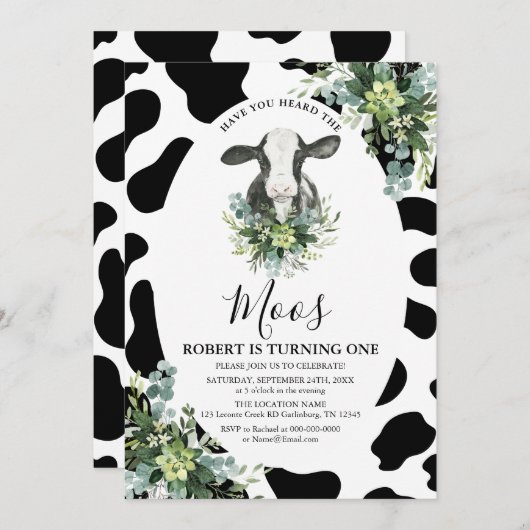 Cow Boy Avez-Vous Entendu Moos Invitation Annivers (Devant / Derrière)