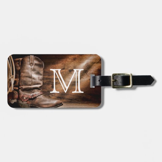 Cow Boy Boots Spur Country Monogram Bagagelabel (Voorkant horizontaal)