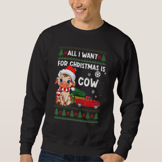 Cow  Cute Cow Santa Hat Ugly Christmas Sweater (Voorkant)