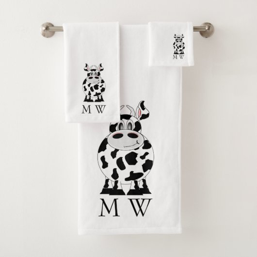 Cow Design Monogrammed Bad Handdoek (Insitu)