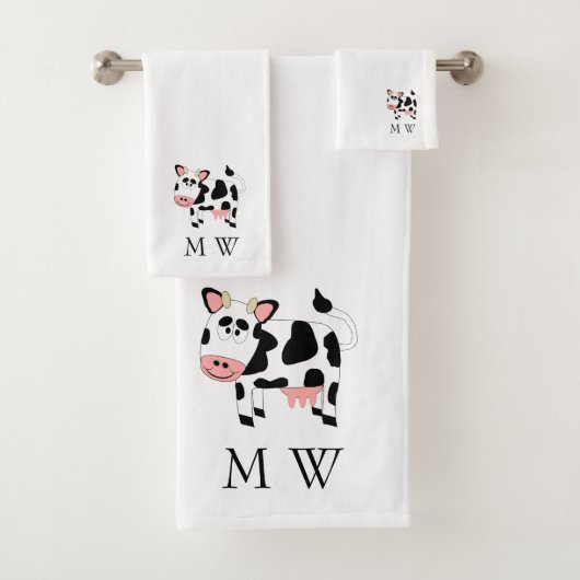 Cow Design Monogrammed Bad Handdoek (Insitu)