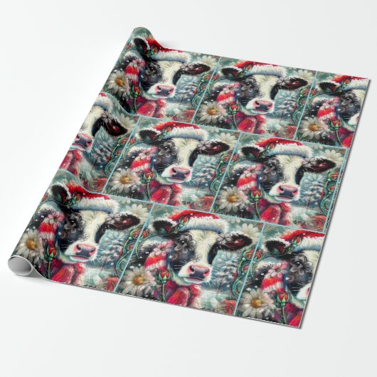 Cow Dreaming of Warmer Times Floral Decoupage Cadeaupapier (Uitgerold)