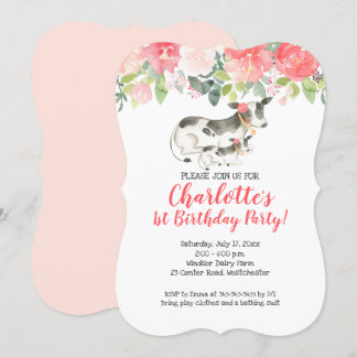 Cow Farm Coral et rose Floral Invitation Anniversa