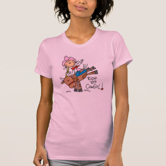 Cow-girl de bâton montant le T-shirt de Taureau