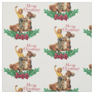 Cow-girl vintage sur le tissu de Joyeux Noël de