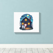 Cow & Haunted Barn Canvas Afdruk (Insitu (Houten vloer))