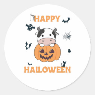 Cow In Pumpkin Cute Cows Happy Halloween Ronde Sticker