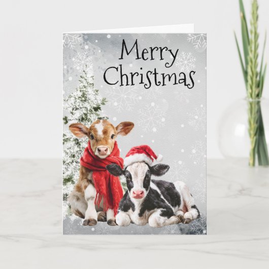 Cow Merry Christmas Calf Babies Kaart (Voorkant)
