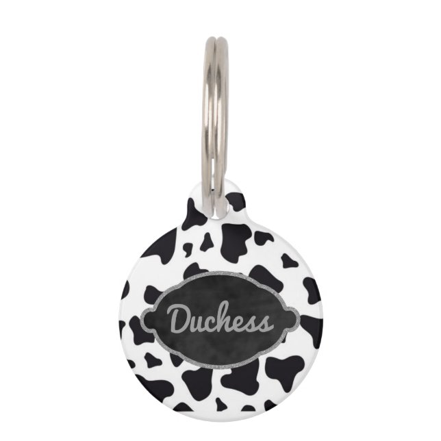 Cow Pattern Animal Print voor Pet ID Phone Number Huisdierpenning (Voorkant)