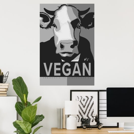 Cow Pop Art Poster in Black and White - Vegan (Thuiskantoor)