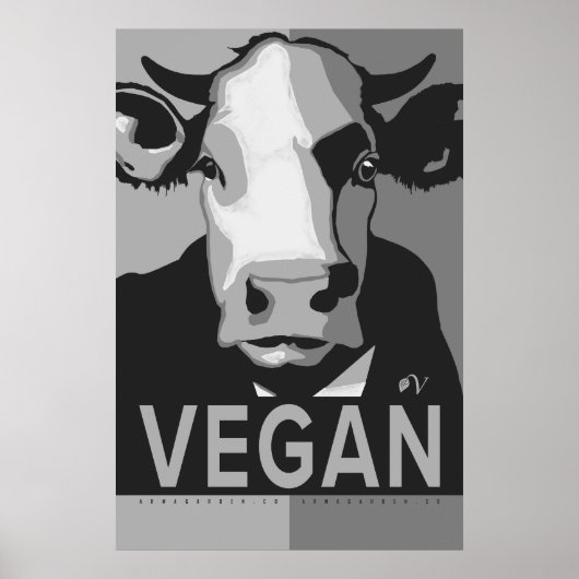 Cow Pop Art Poster in Black and White - Vegan (Devant)