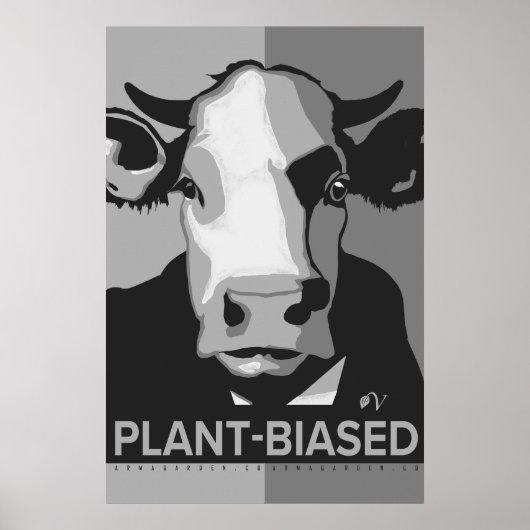 Cow Pop Art Poster in Black & White - Plant-Biased (Devant)