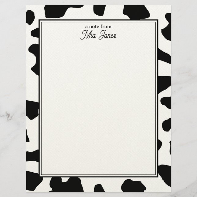 Cow Print Pattern Black and White Personalized Briefhoofd (Voorkant)