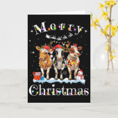 Cow Reindeer Hat Santa Christmas Lights Funny Cow Kaart (Gele Bloem)
