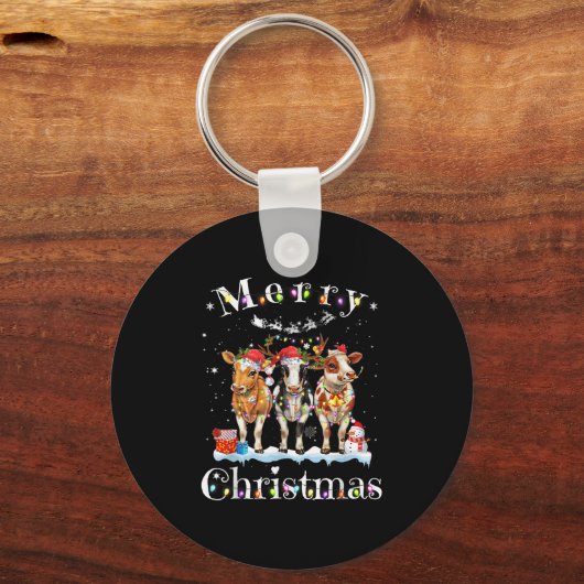 Cow Reindeer Hat Santa Christmas Lights Funny Cow Sleutelhanger (Voorkant)