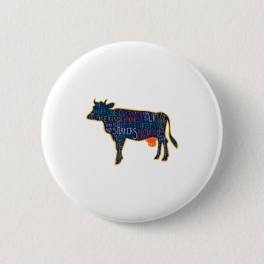 Cow Silhouette Tygraphy Phrases Heifer Fun Chris Ronde Button 5,7 Cm (Voorkant)