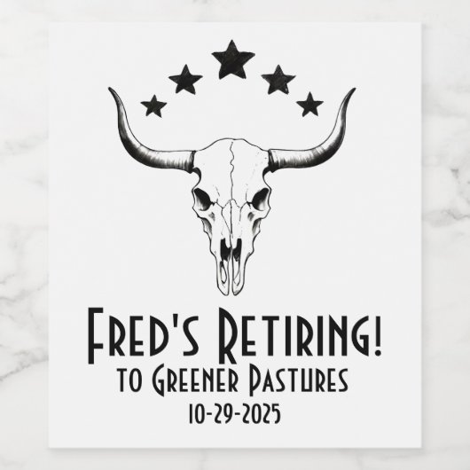 Cow Skull Western Pensioenfeestje Wijn Etiket (Enkel label)