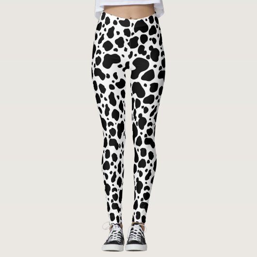 Cow Spots Pattern Black and White Animal Print Leggings (Voorkant)