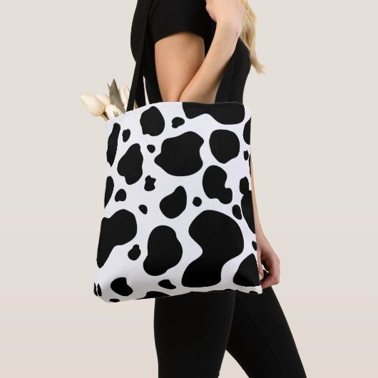 Cow Spots Pattern Black and White Animal Print Tote Bag (Dichtbij)