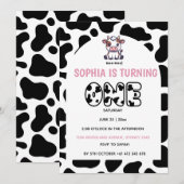 Cow Theme First Birthday Invitation – Turning One  (Devant / Derrière)