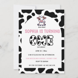 Cow Theme First Birthday Invitation – Turning One Kaart