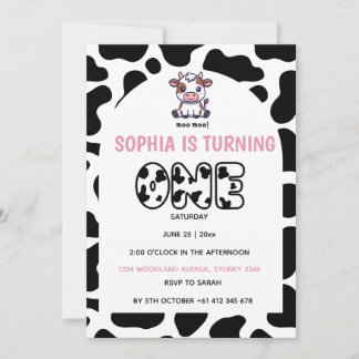 Cow Theme First Birthday Invitation – Turning One Kaart