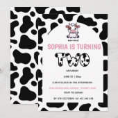 Cow Theme Second Birthday Invitation –Turning TOW  (Devant / Derrière)