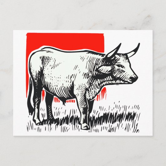 Cow Woodcut Briefkaart (Voorkant)