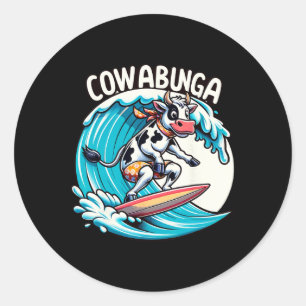 Cowabunga Strand Surfen Koe Surfen Surfplank Surfp Ronde Sticker
