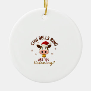 Cowbells rinkelen luister je, grappige koe kerst keramisch ornament