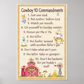 Cowboy 10 geboden - Boerderij Fun Poster