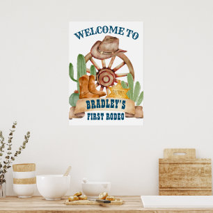 Cowboy 1e rodeo paarden boerderij feest welkom bor poster