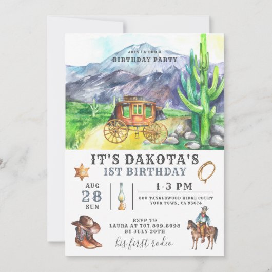Cowboy 1er Anniversaire Invitation (Devant)