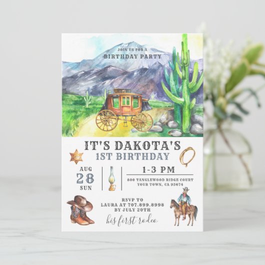 Cowboy 1er Anniversaire Invitation (Debout devant)