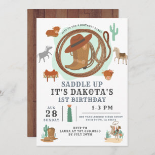 Cowboy 1st Birthday Invitation Kaart