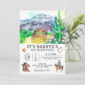 Cowboy 1st Birthday Invitation Kaart (Staand voorkant)