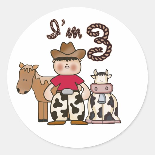 Cowboy 3rd Birthday Classic Round Sticker (Voorkant)