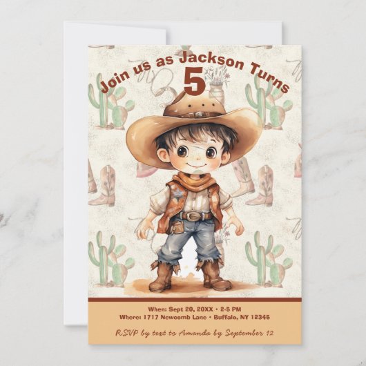 Cowboy 5e anniversaire Bash Invitation (Devant)