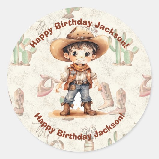 Cowboy 5th Birthday Bash Ronde Sticker (Voorkant)