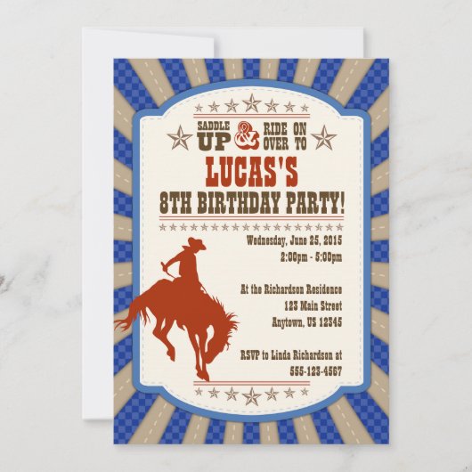 Cowboy 8th Birthday Party Invitation Kaart (Voorkant)