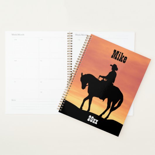 Cowboy à cheval au coucher du soleil (Devant avec enveloppe)