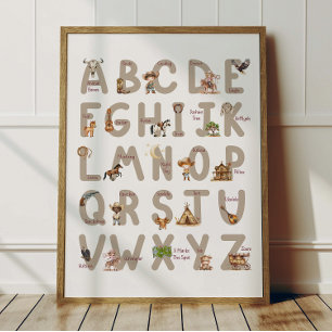 Cowboy Alfabet ABC Poster Kinderkamer Decoratie
