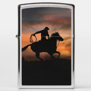 Cowboy and Horse Runing in Sunset Westerne