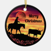 Cowboy and Longhorn Steer Keramisch Ornament (Voorkant)