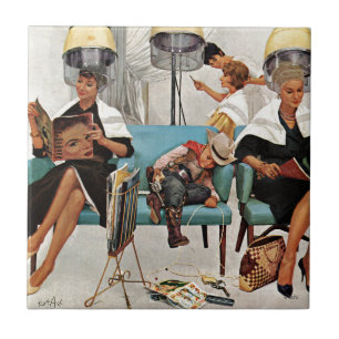 Cowboy Aslapen in Beauty Salon Tegeltje