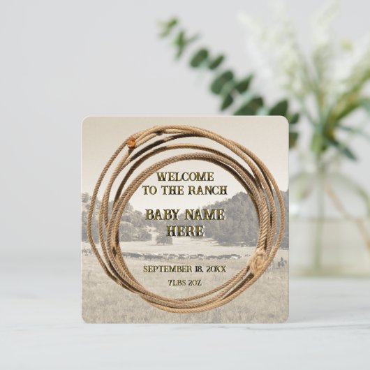 Cowboy Baby Geboorteaankondiging (Staand voorkant)