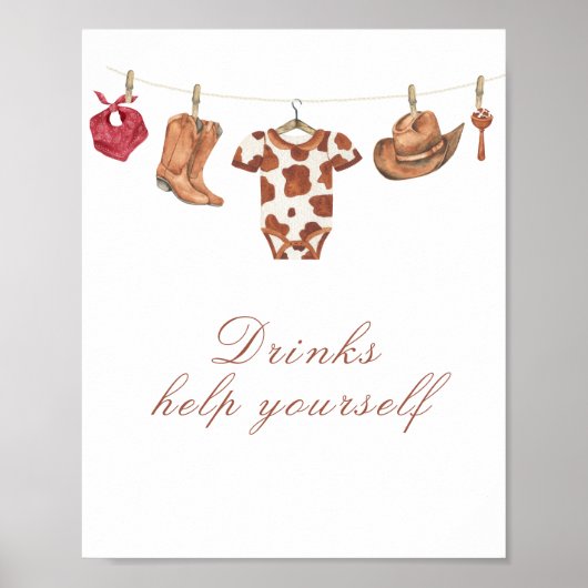Cowboy baby shower - drinks, help yourself poster (Voorkant)
