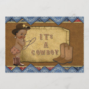 Cowboy Baby shower Invitation Afro-Amerikaans Kaart