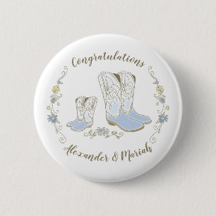 Cowboy Baby shower Land Western Blue Boy Ronde Button 5,7 Cm
